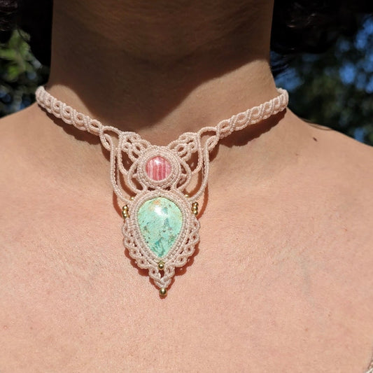 Collier rodochrosite et chrysocolle du Pérou