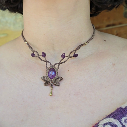 Collier feuilles améthyste