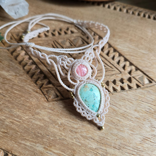 Collier rodochrosite et chrysocolle du Pérou