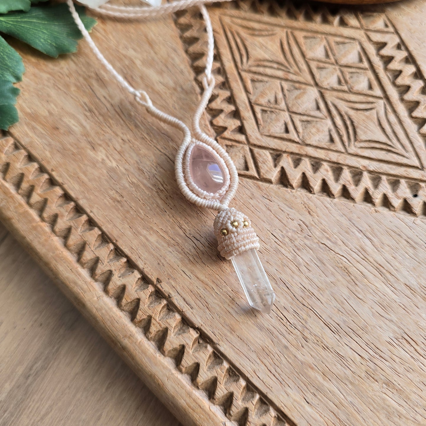 Collier quartz rose et cristal de roche