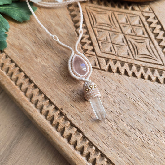 Collier quartz rose et cristal de roche