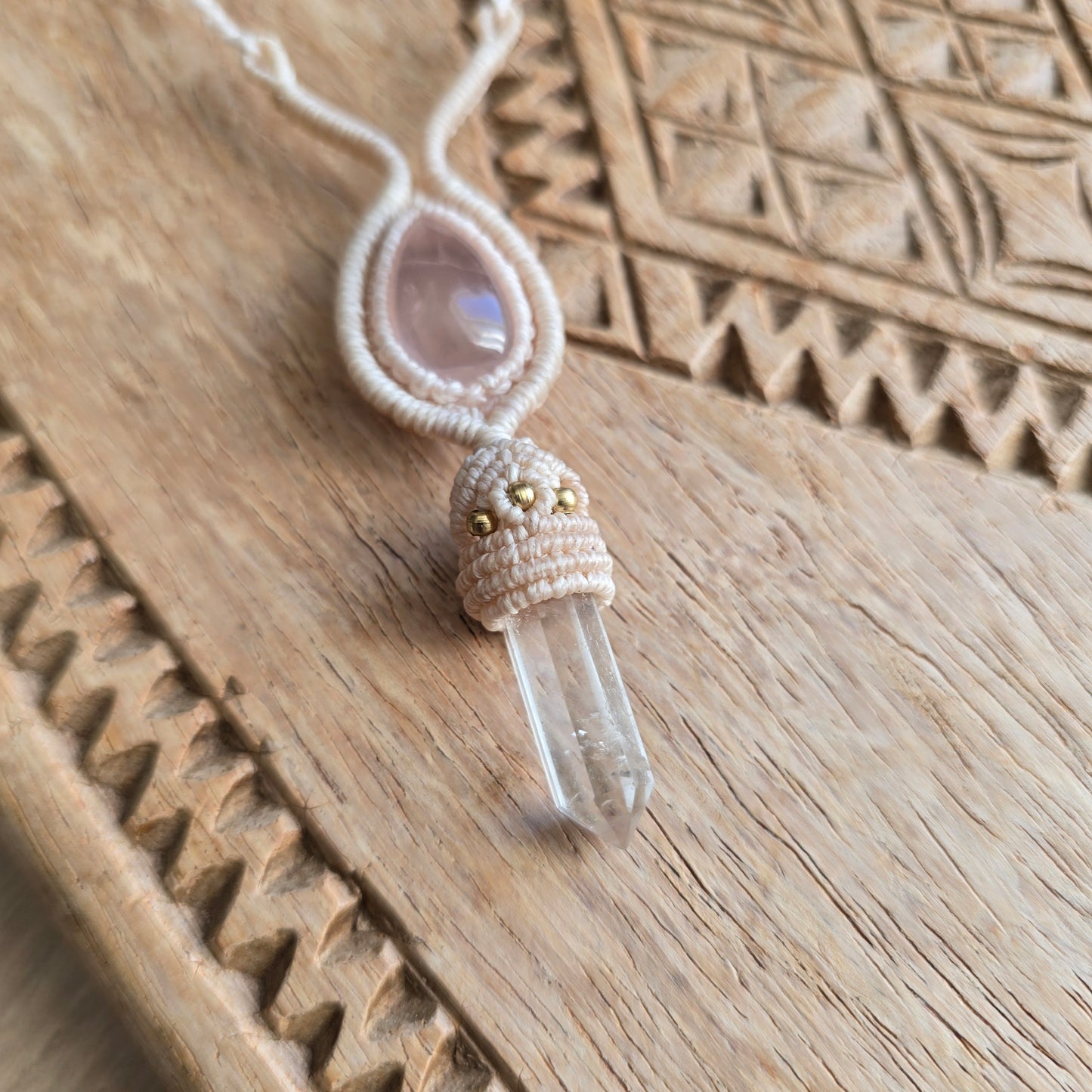 Collier quartz rose et cristal de roche