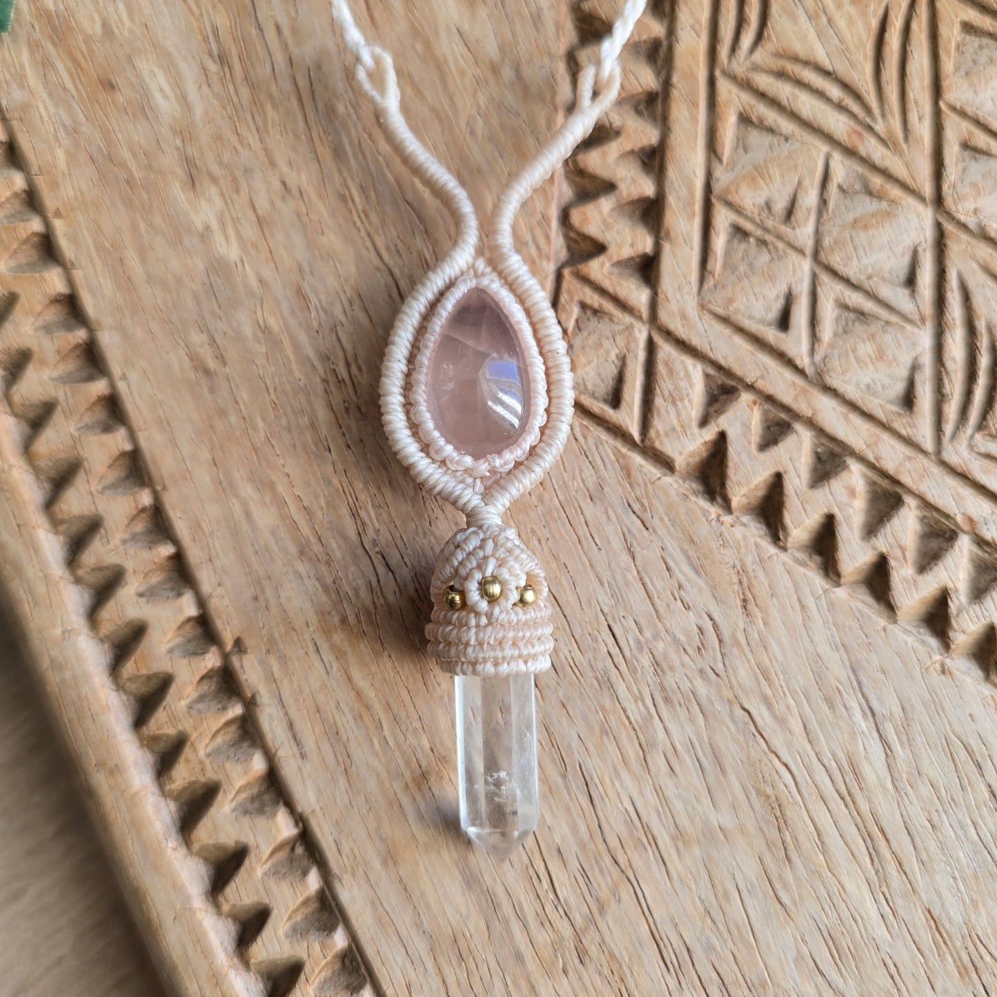 Collier quartz rose et cristal de roche