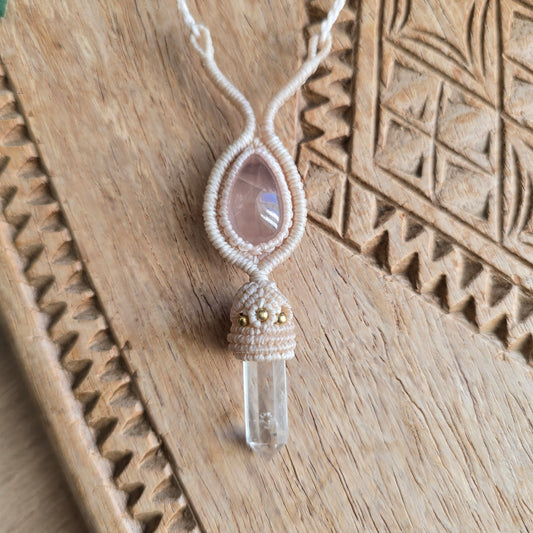 Collier quartz rose et cristal de roche