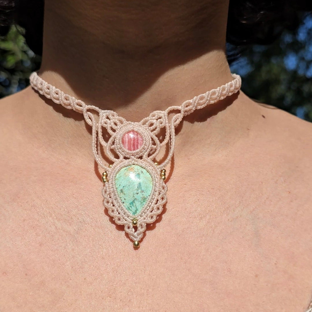 Collier rodochrosite et chrysocolle du Pérou